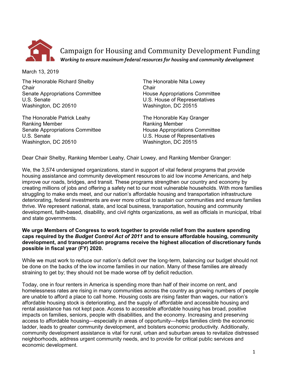 Campaign for Housing and Community Development Funding Working to Ensure Maximum Federal Resources for Housing and Community Development