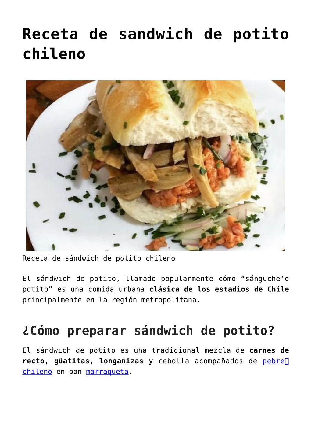 Receta De Sandwich De Potito Chileno