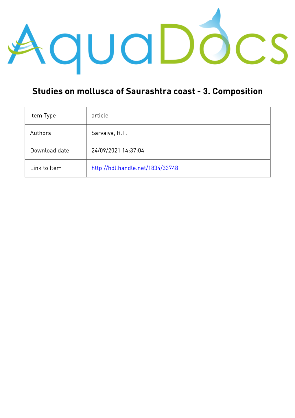 Studies on Mollusca of Saurashtra Coast - 3