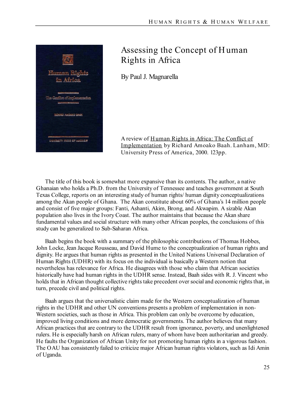 Assessing the Concept of Human Rights in Africa