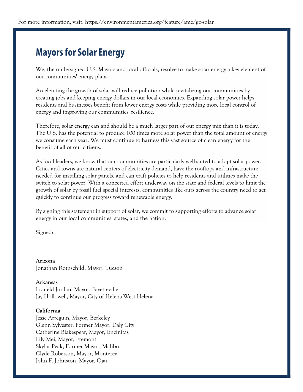 Mayors for Solar Energy