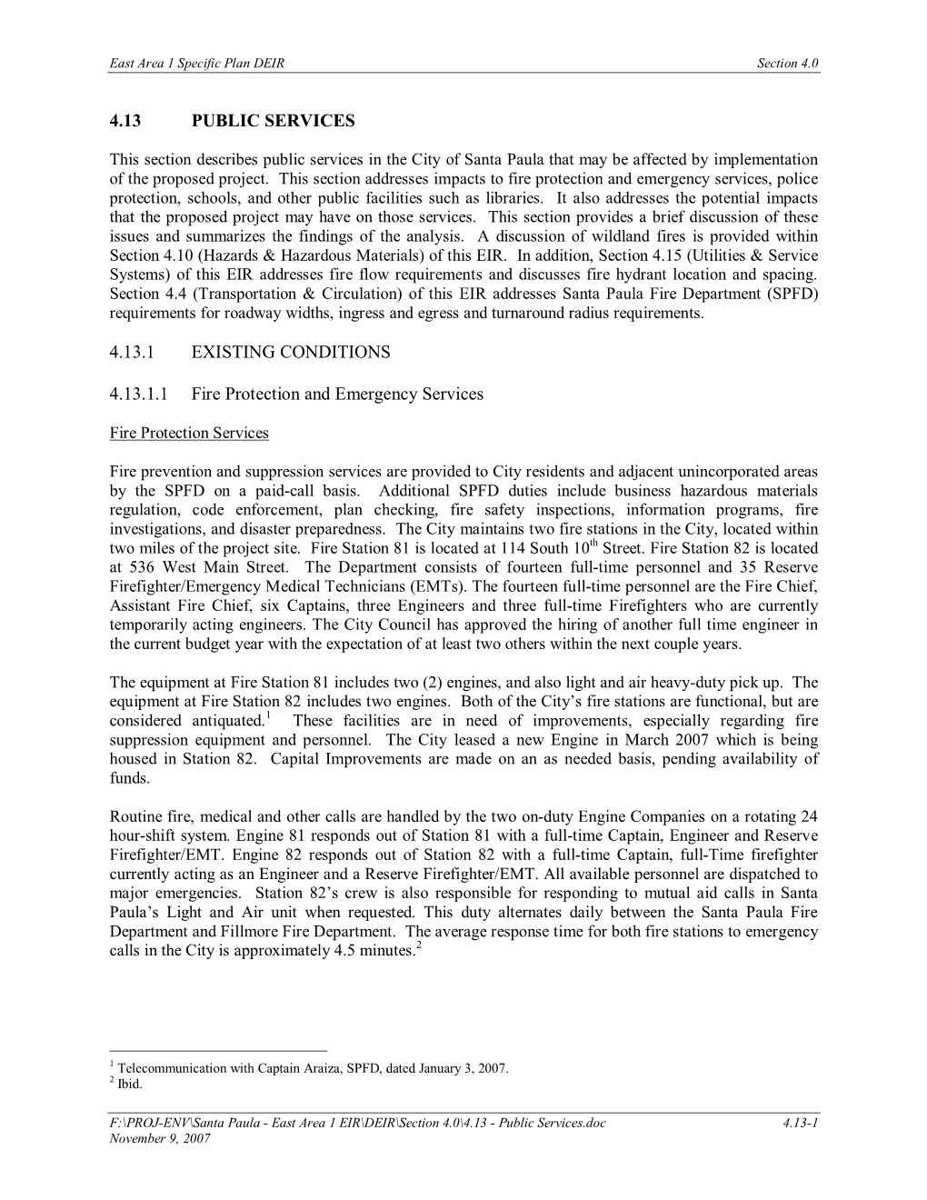 East Area 1 Specific Plan Draft Environmental Impact Report