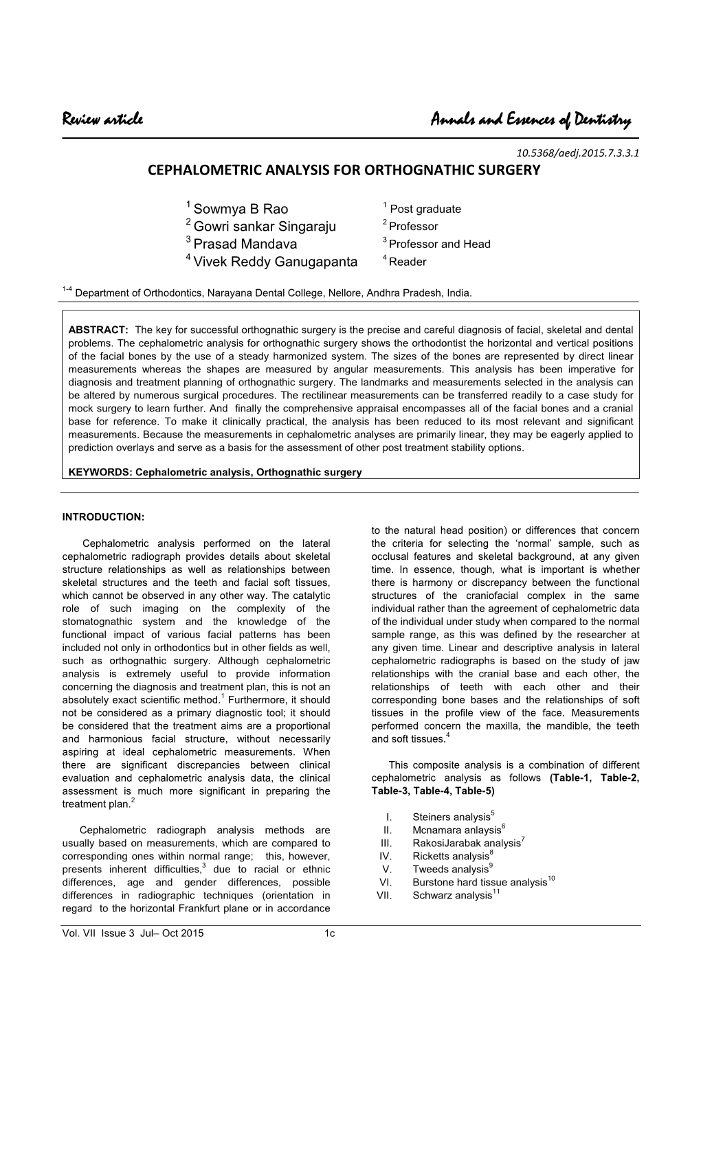 Cephalometric Analysis for Orthognathic Surgery