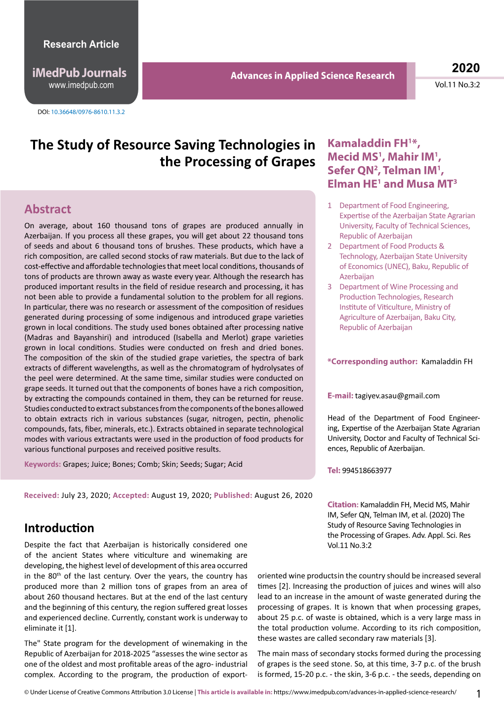 The Study of Resource Saving Technologies in the Processing Of