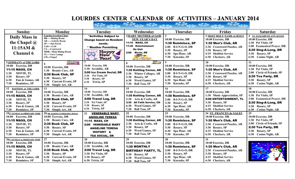 St. Patrick S Manor-Marion Unit, D2 Afternoon/Evening Activities Calendar