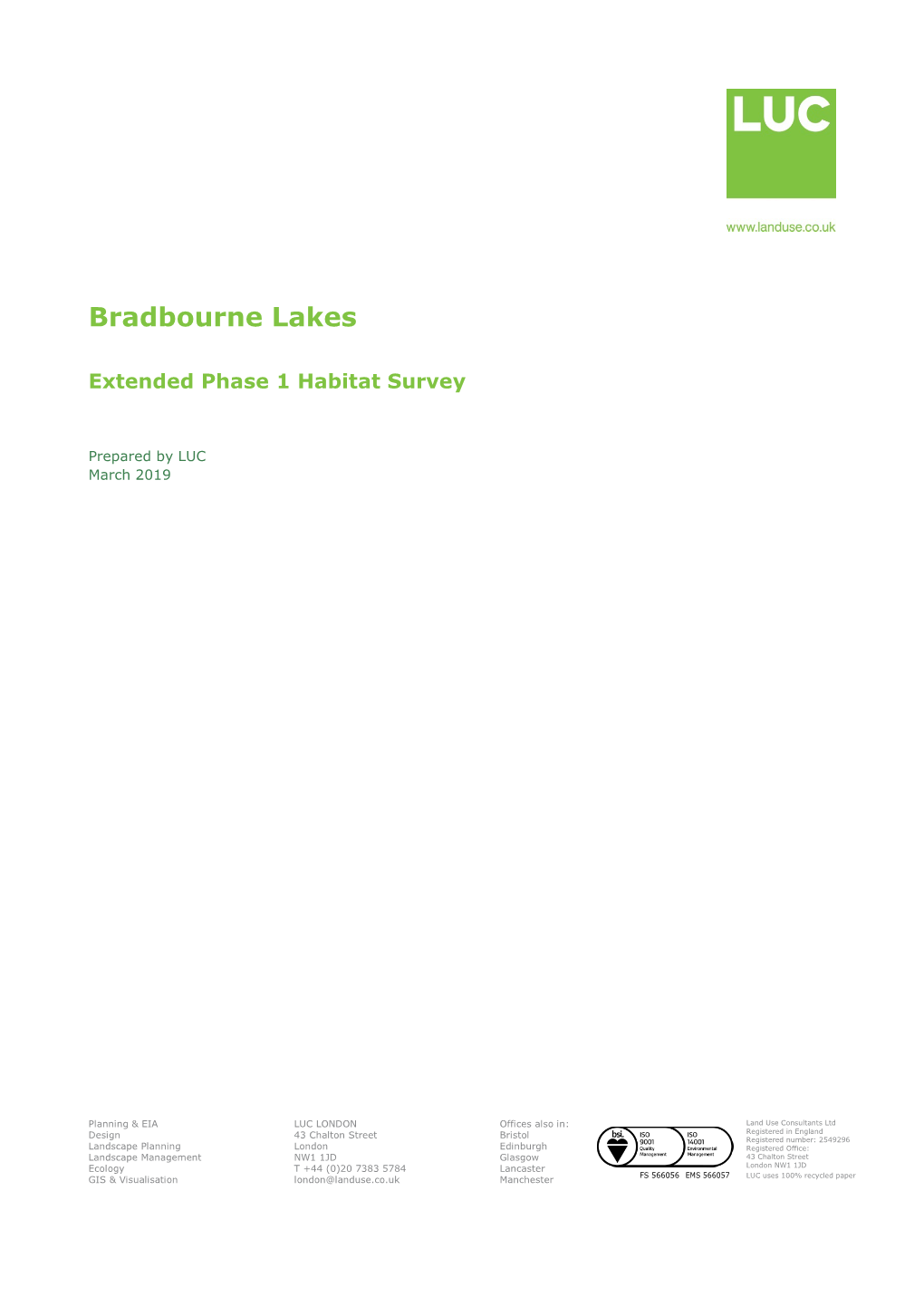 Bradbourne Lakes, Extended Phase 1 Habitat Survey 2 March 2019 2 Methods