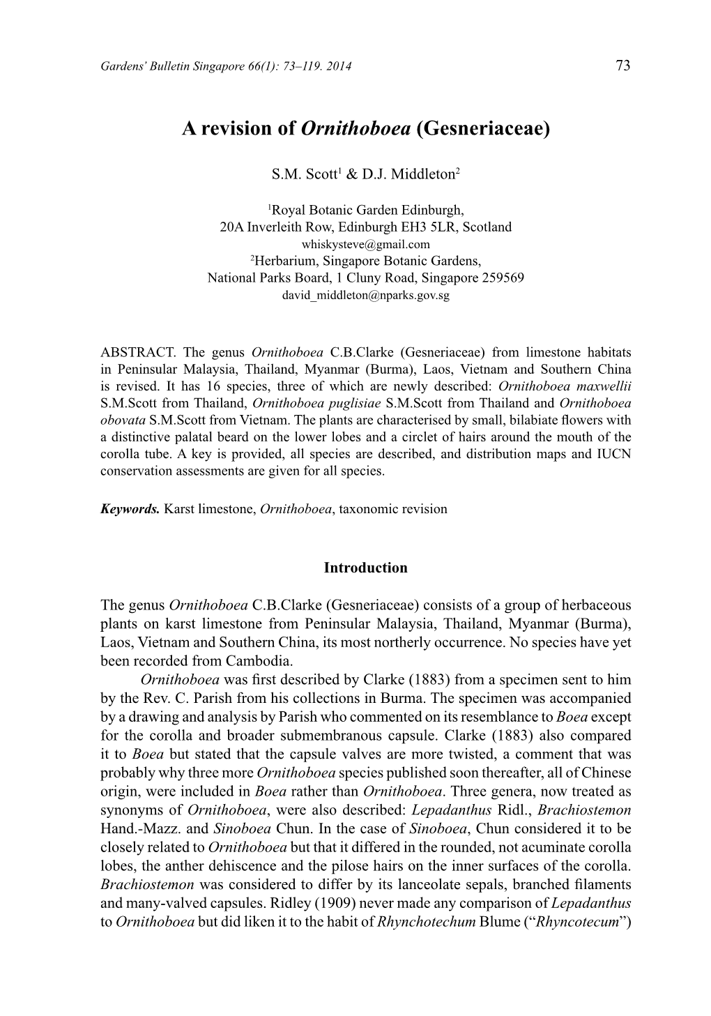 A Revision of Ornithoboea (Gesneriaceae)