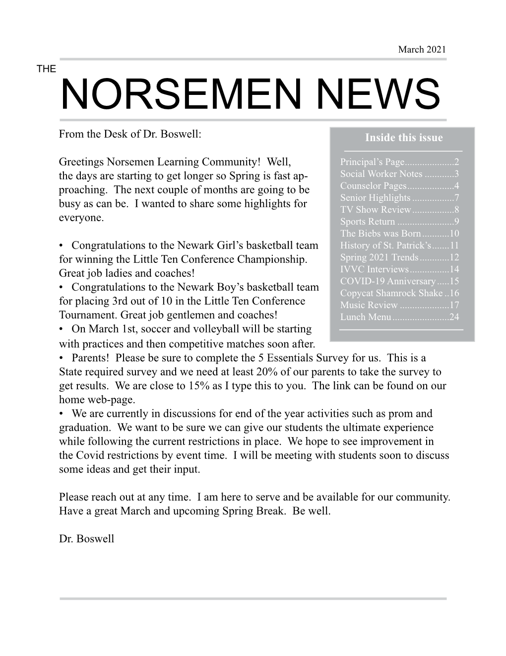 NORSEMEN NEWS from the Desk of Dr