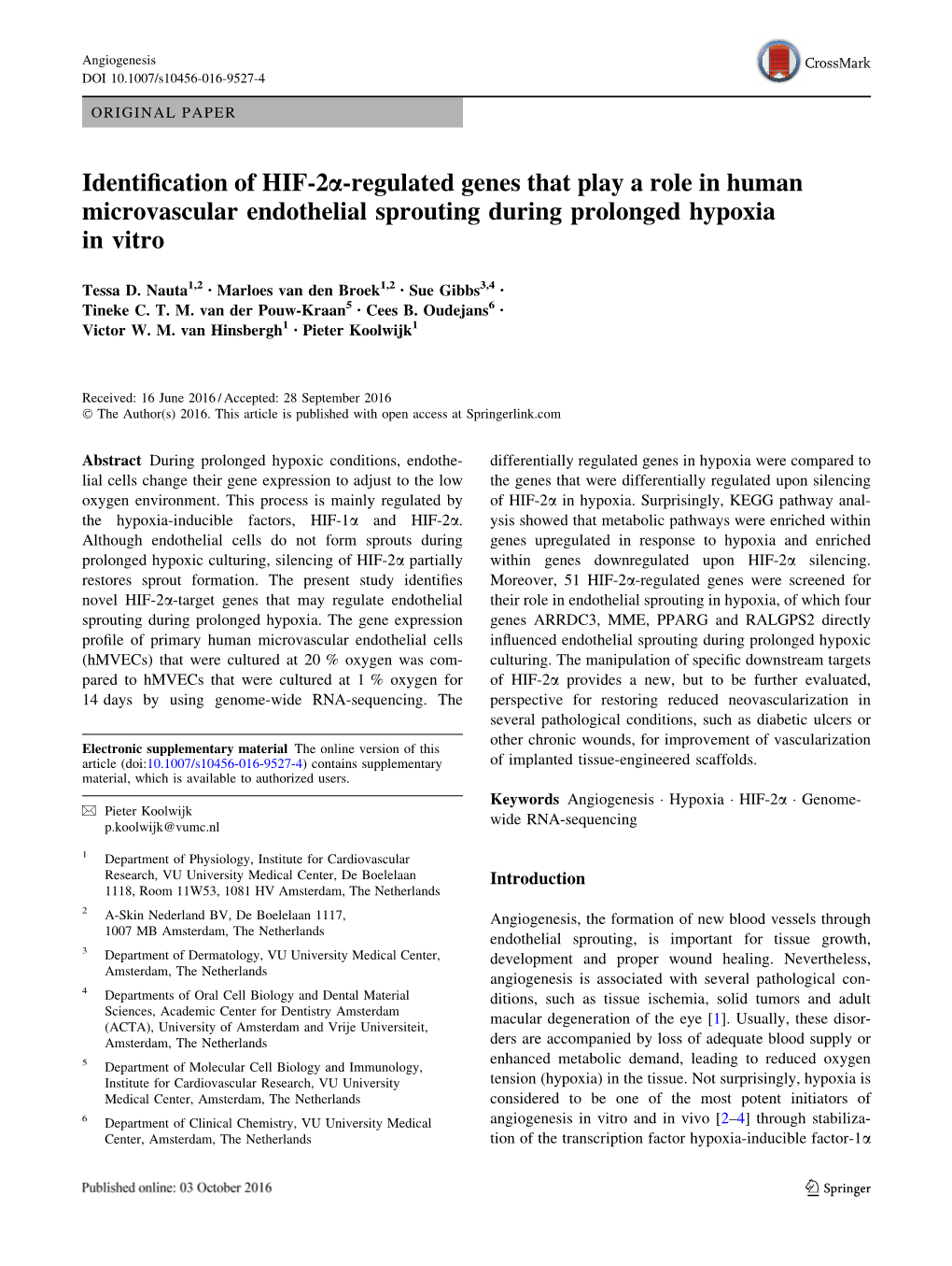 Identification of HIF-2Α-Regulated Genes That Play a Role in Human