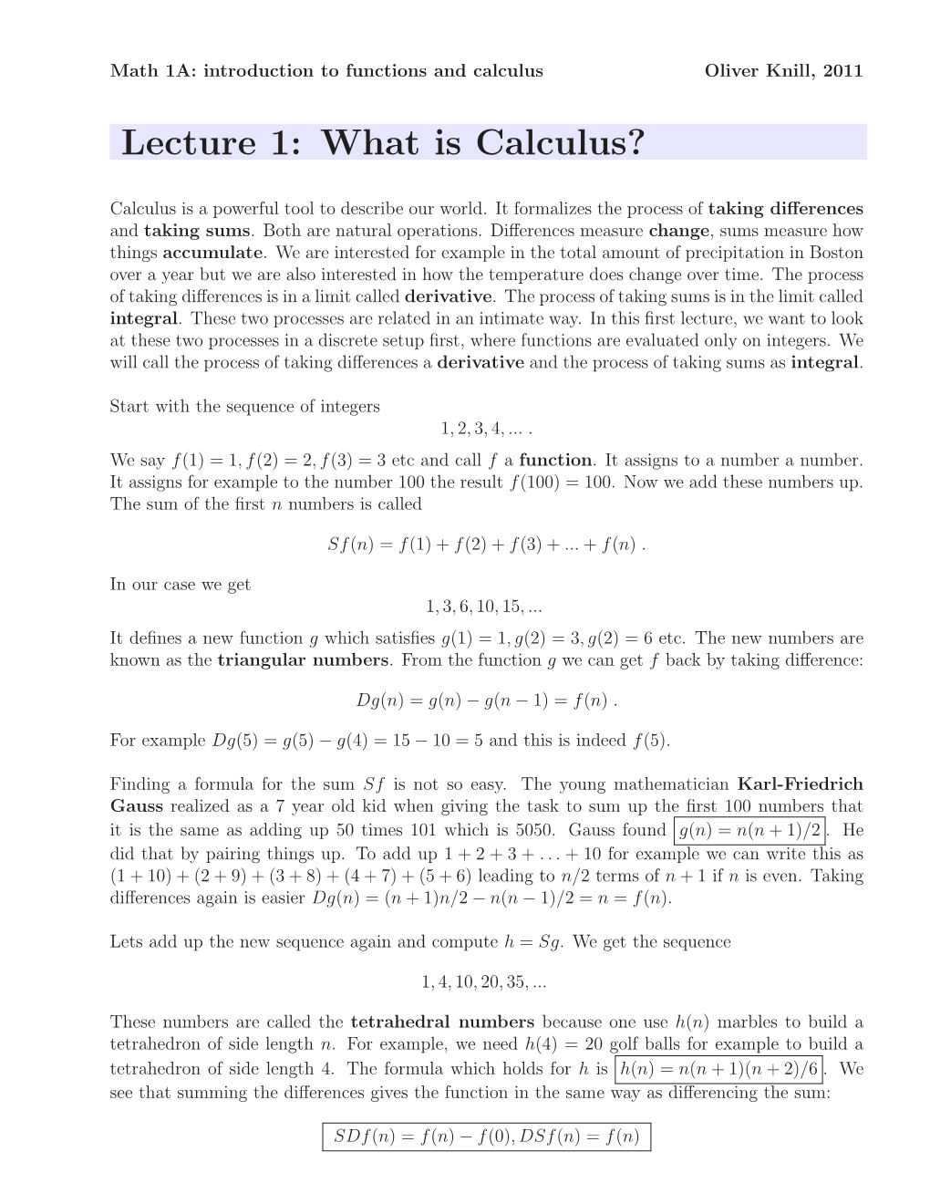 Lecture 1: What Is Calculus?