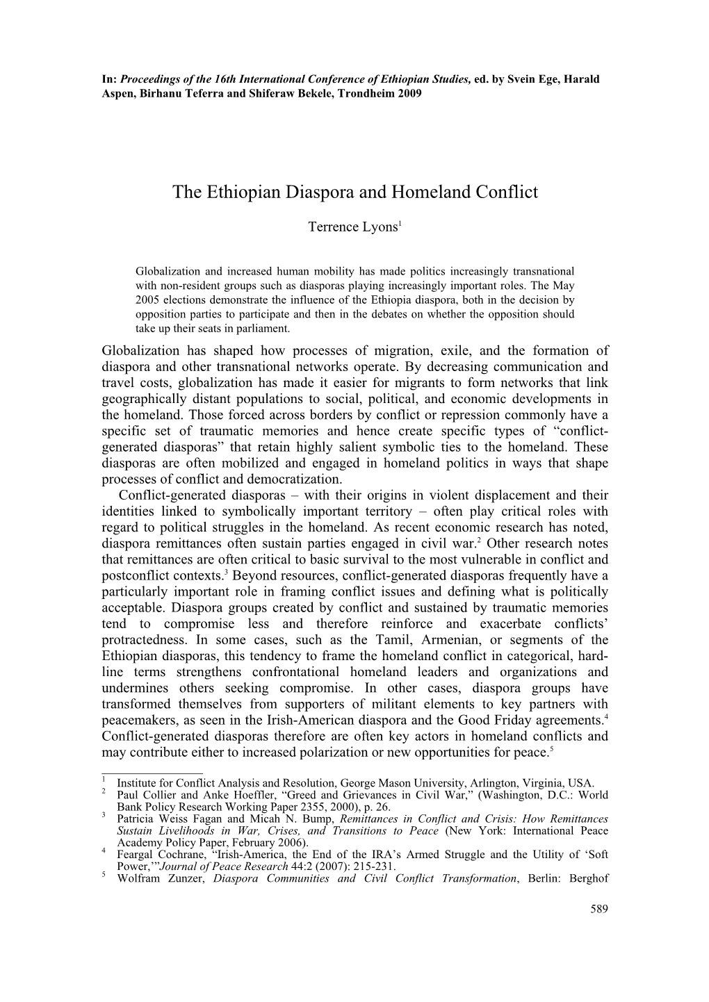 The Ethiopian Diaspora and Homeland Conflict