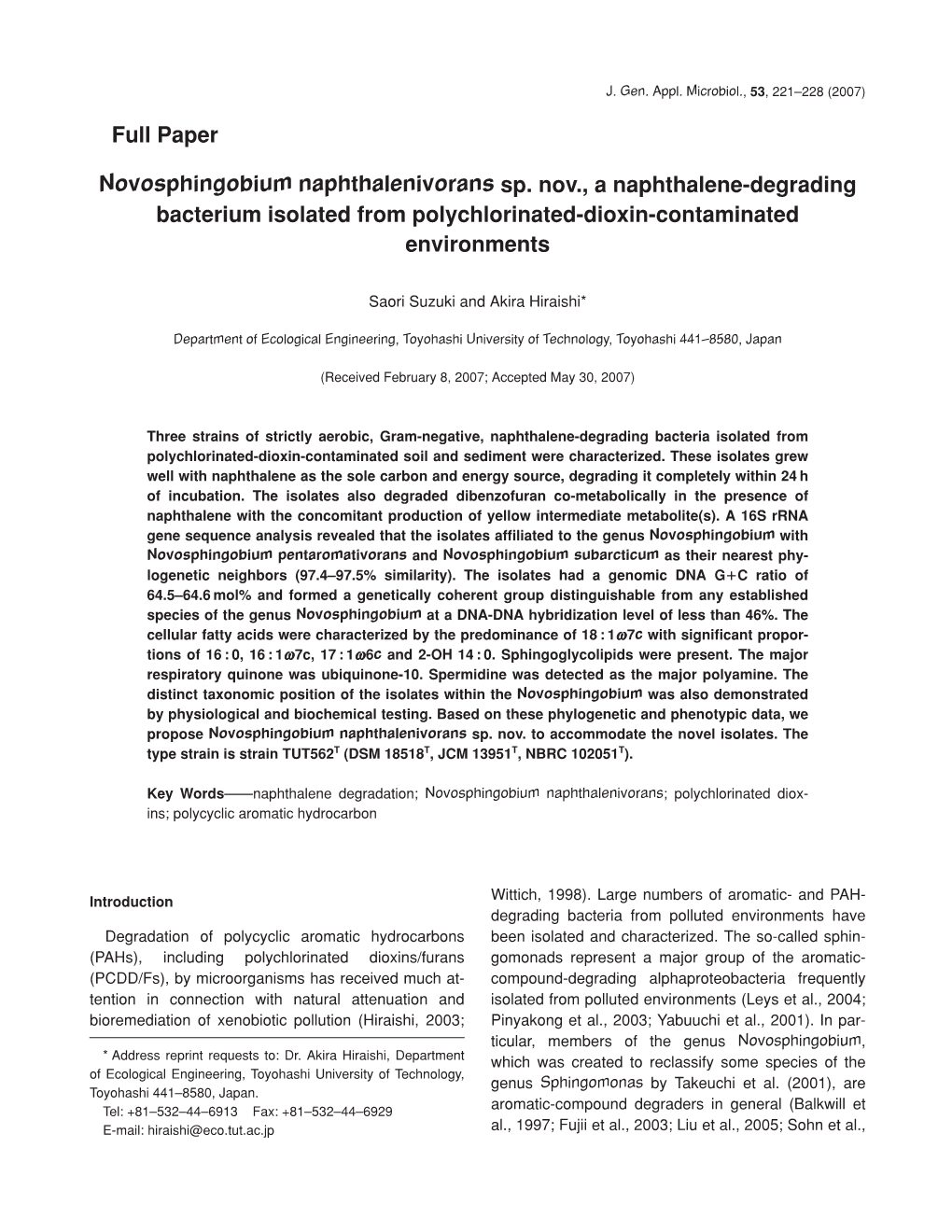 J. Gen. Appl. Microbiol., 53, 221–228 (2007)