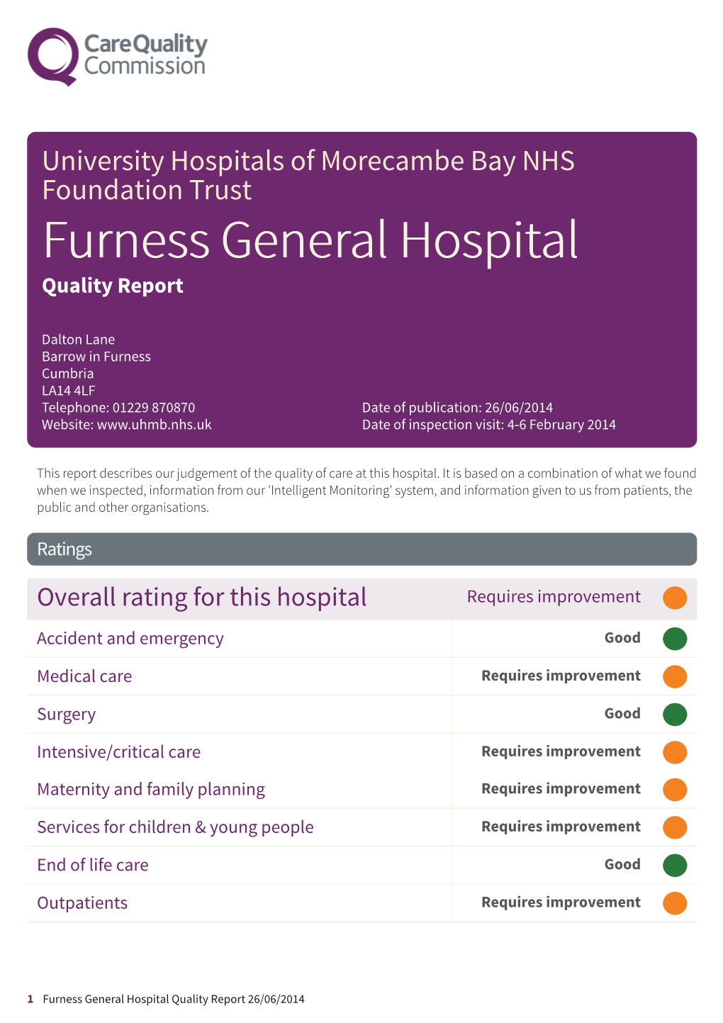 Furness General Hospital Scheduled Report