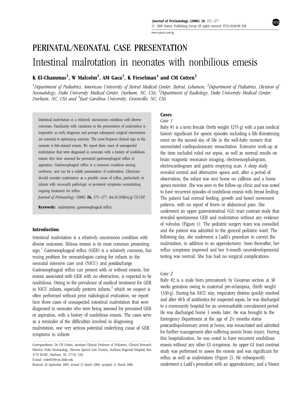 Intestinal Malrotation in Neonates with Nonbilious Emesis