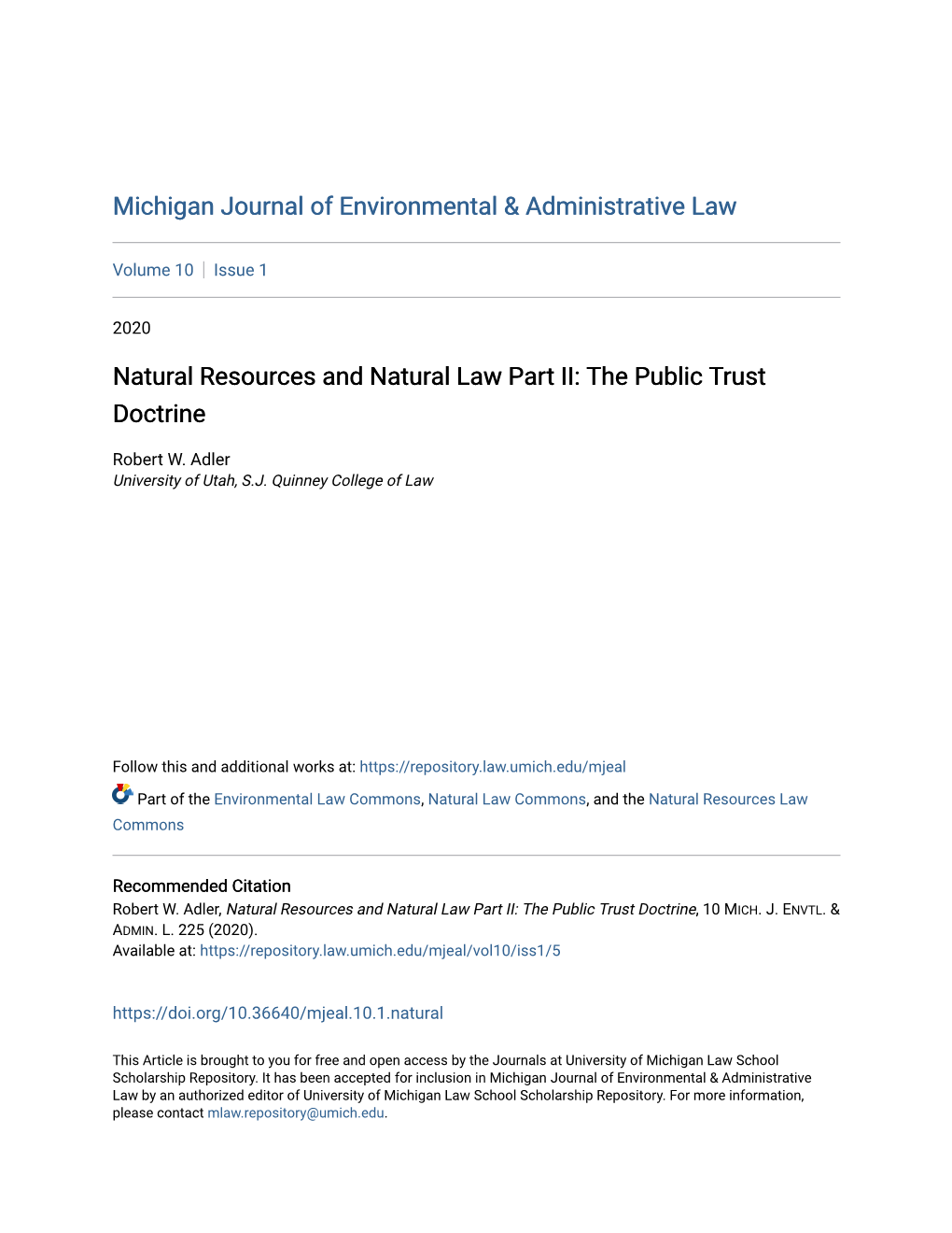 Natural Resources and Natural Law Part II: the Public Trust Doctrine
