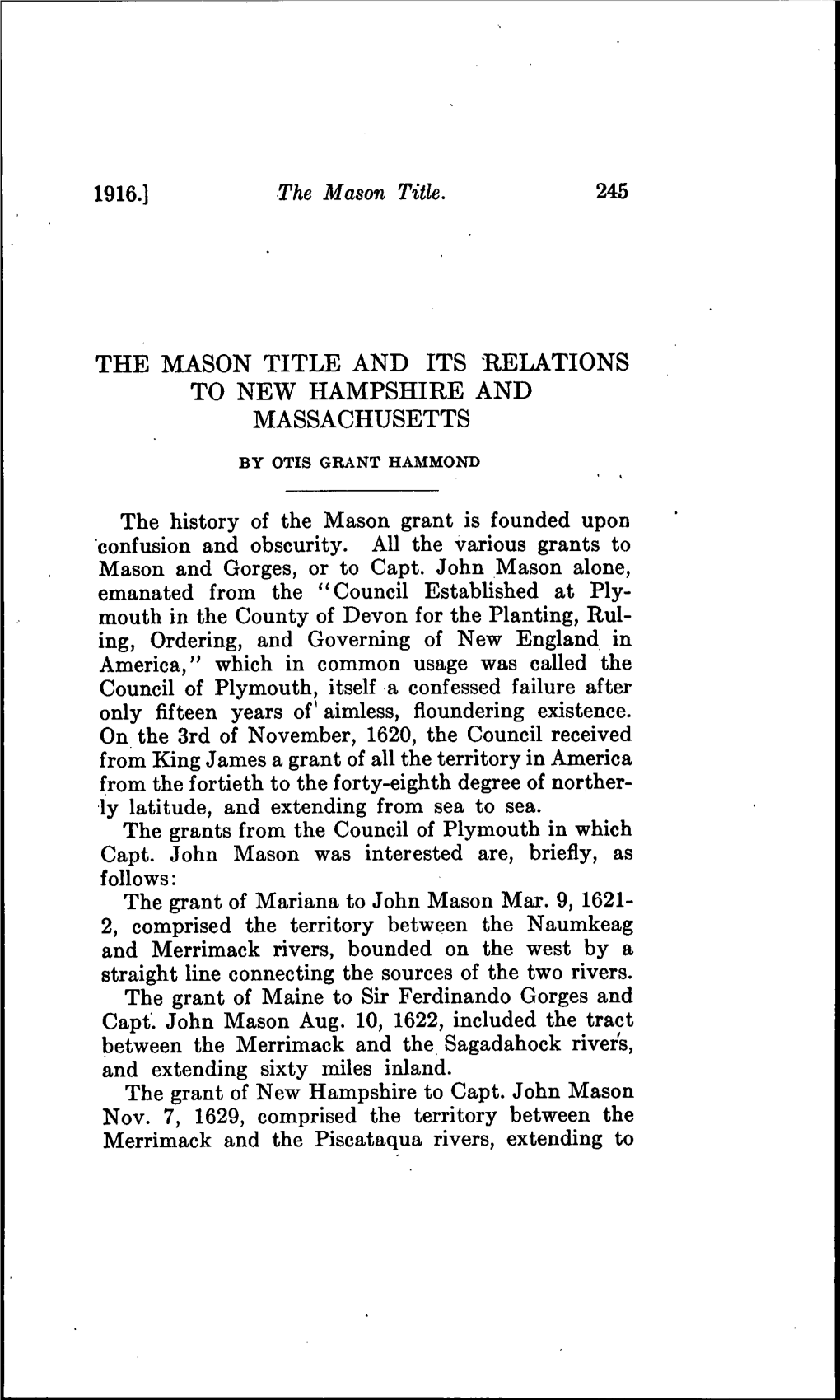 The Mason Title and Its Relations to New Hampshire and Massachusetts