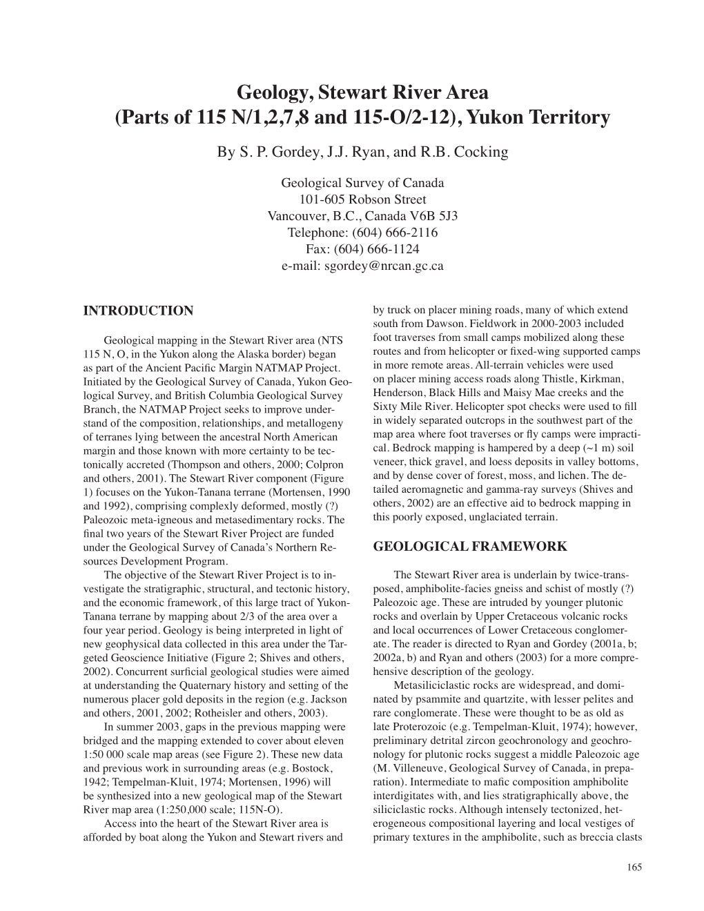 Geology, Stewart River Area (Parts of 115 N/1,2,7,8 and 115-O/2-12), Yukon Territory by S