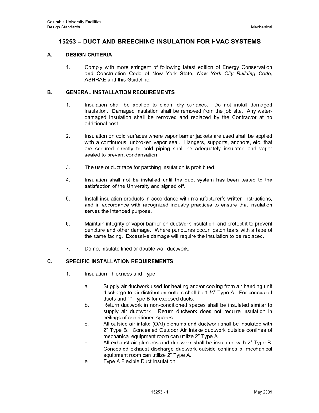 15253 – Duct and Breeching Insulation for Hvac Systems