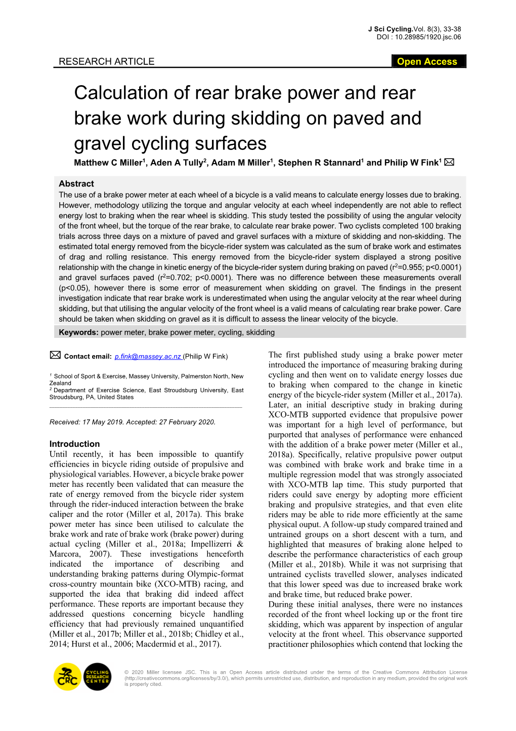 Calculation of Rear Brake Power and Rear Brake Work During Skidding On