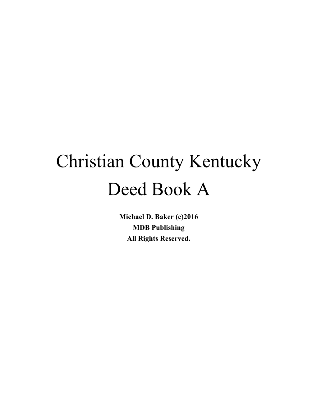 Christian County Kentucky Deed Book A