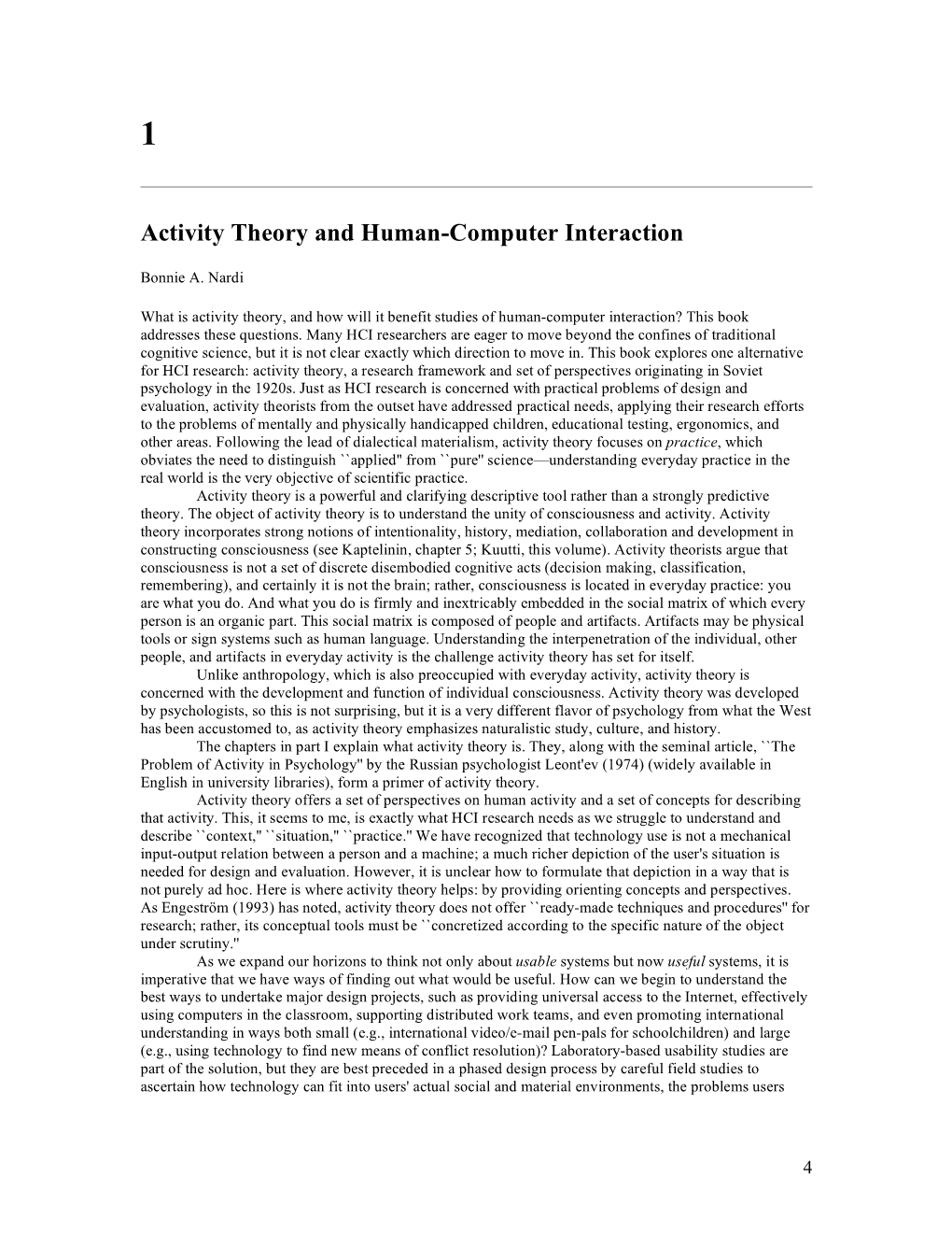 Activity Theory and Human-Computer Interaction