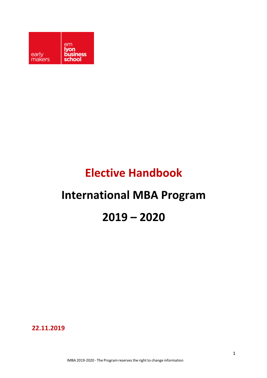 Elective Handbook International MBA Program 2019 – 2020