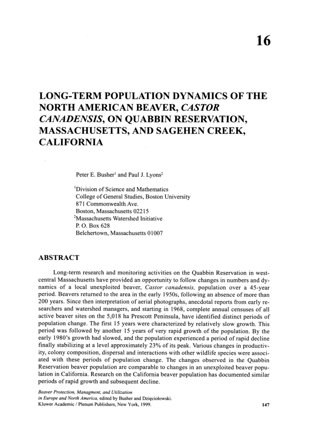 Beaver Population Study