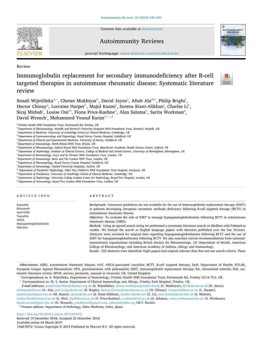 Immunoglobulin Replacement for Secondary Immunodeficiency After