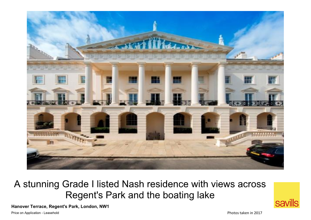 A Stunning Grade I Listed Nash Residence with Views Across Regent's Park and the Boating Lake