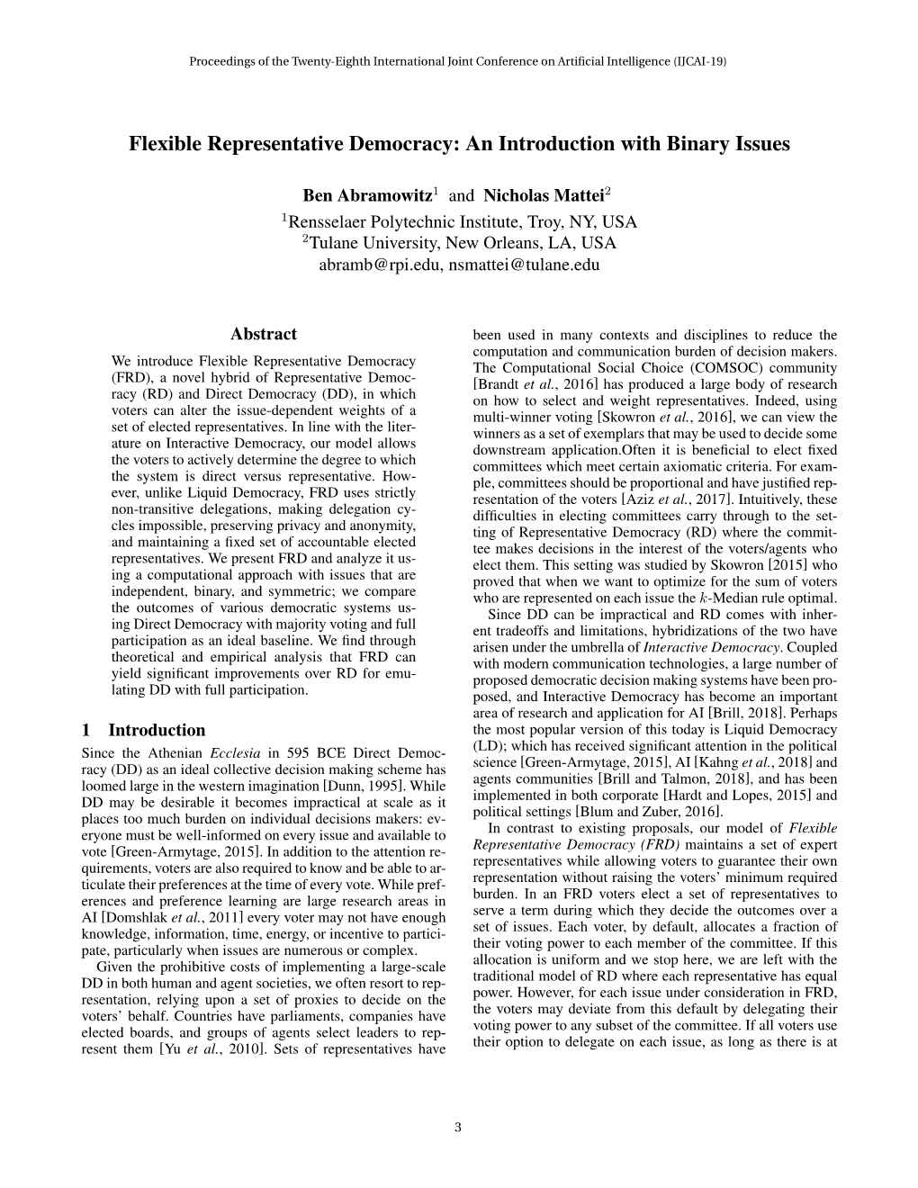 Flexible Representative Democracy: an Introduction with Binary Issues