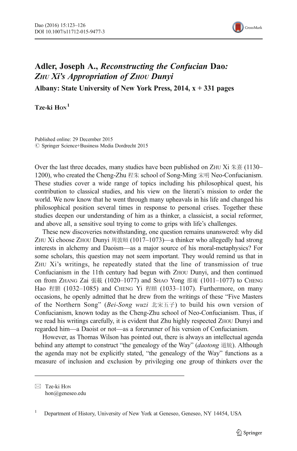 Adler, Joseph A., Reconstructing the Confucian Dao: ZHU Xi's