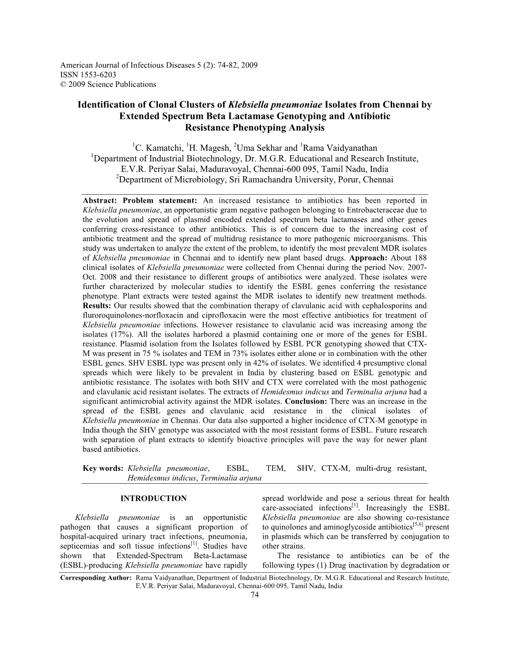 Identification of Clonal Clusters of Klebsiella Pneumoniae Isolates