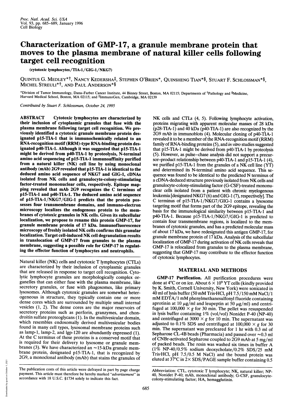 Characterization of GMP-17, a Granule Membrane Protein That