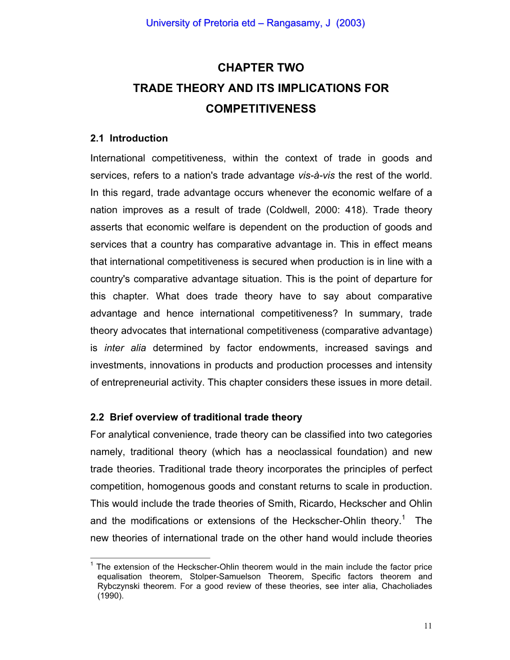 Chapter Two Trade Theory and Its Implications for Competitiveness