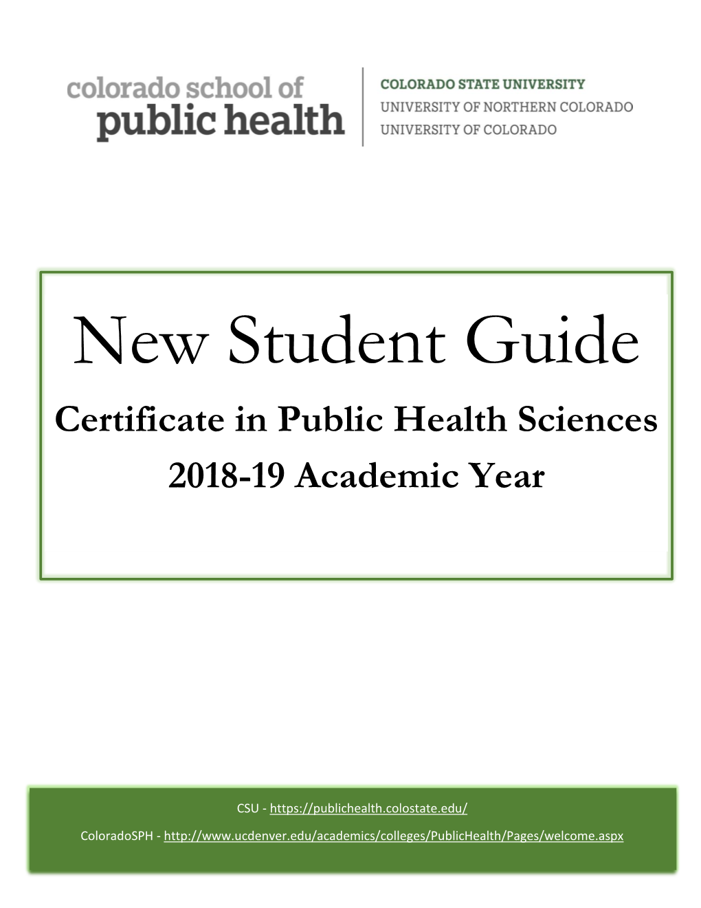 Certificate in Public Health Sciences New Student Guide