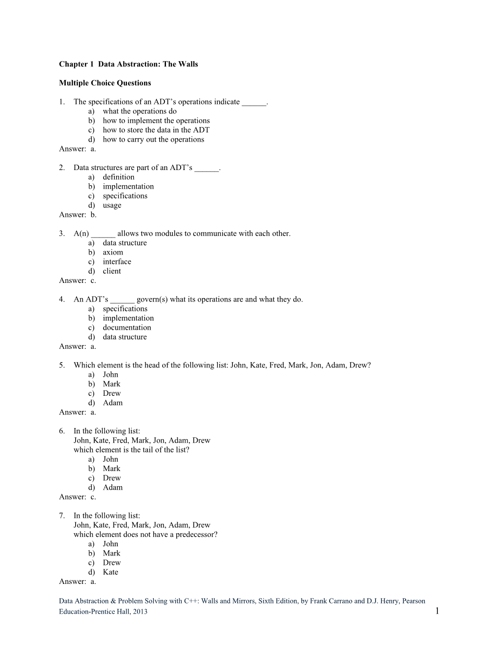 Chapter 1 Data Abstraction: the Walls