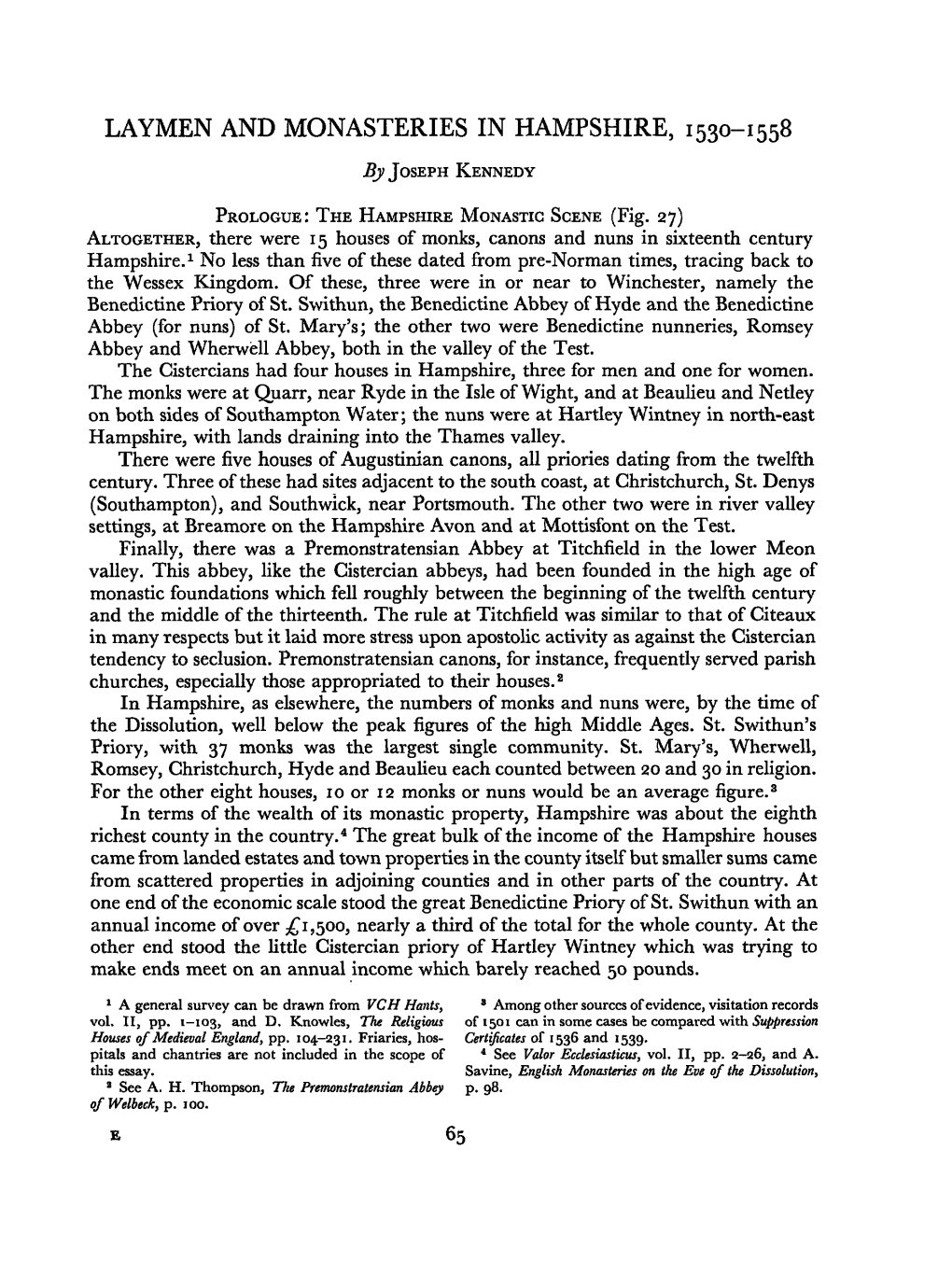 Laymen and Monasteries in Hampshire, 1530-1558