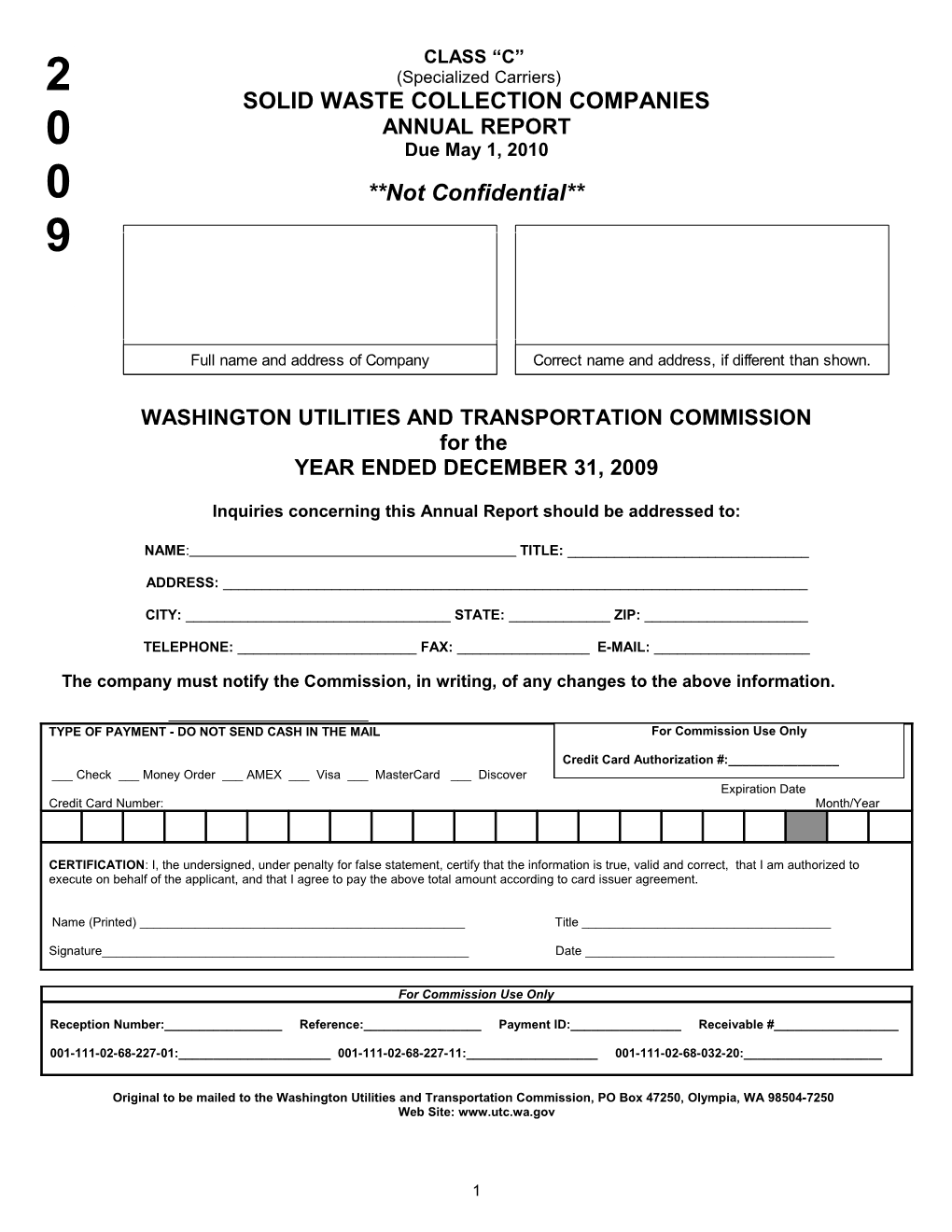 Annual Report Form - Solid Waste Class C - 2009