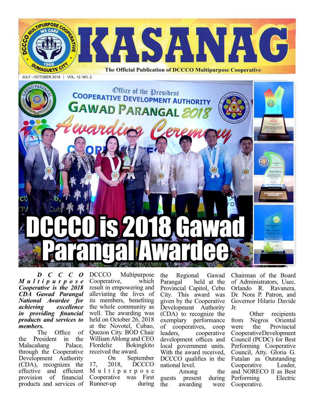 DCCCO Is 2018 Gawad Parangal Awardee