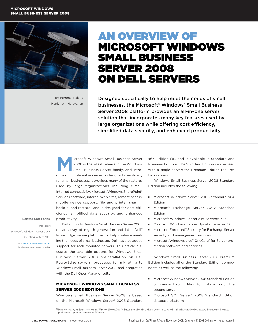 An Overview of Microsoft Windows Small Business Server 2008 on Dell Servers