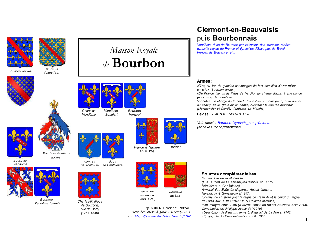 De Bourbon Par Extinction Des Branches Aînées Dynastie Royale De France Et Dynasties D’Espagne, Du Brésil, Maison Royale Princes De Bragance, Etc