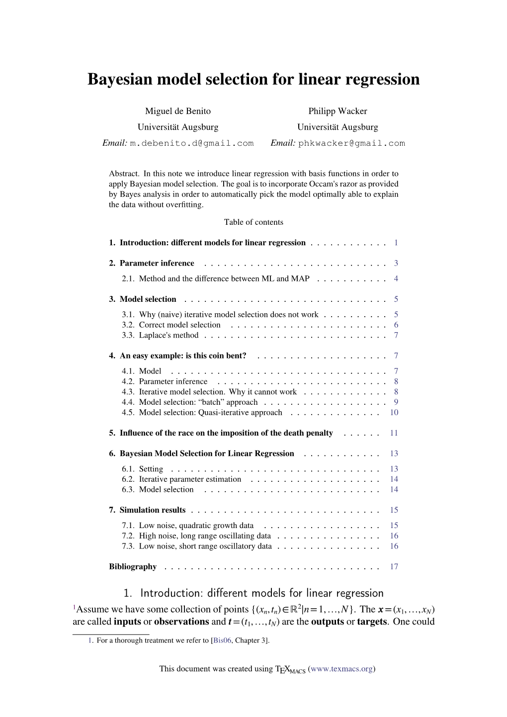 Bayesian Model Selection for Linear Regression