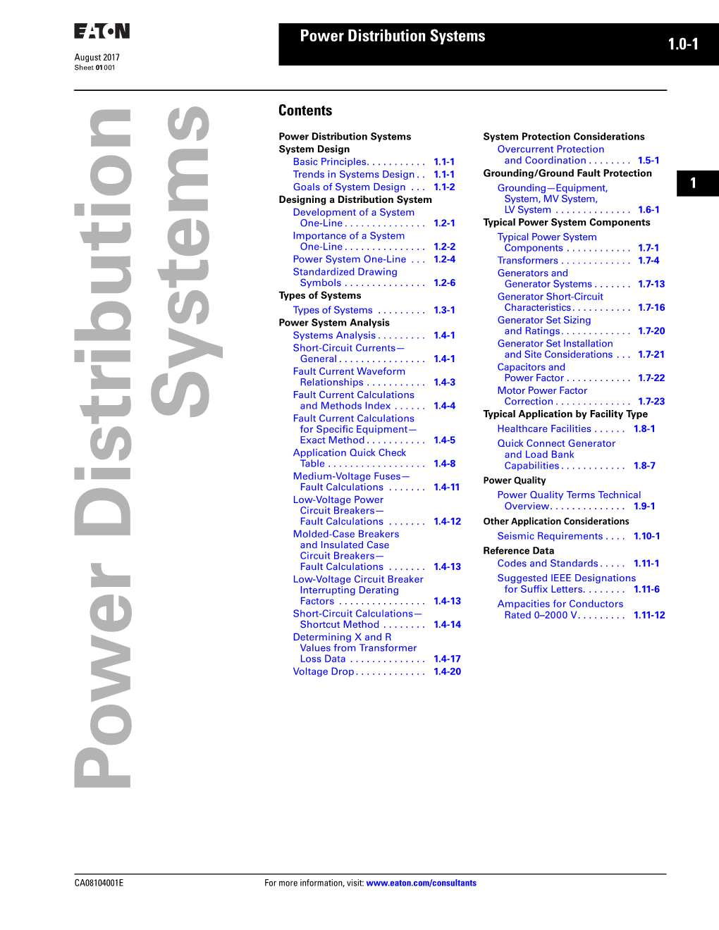 Power Distribution Systems 1.0-1 August 2017 Sheet 01 001