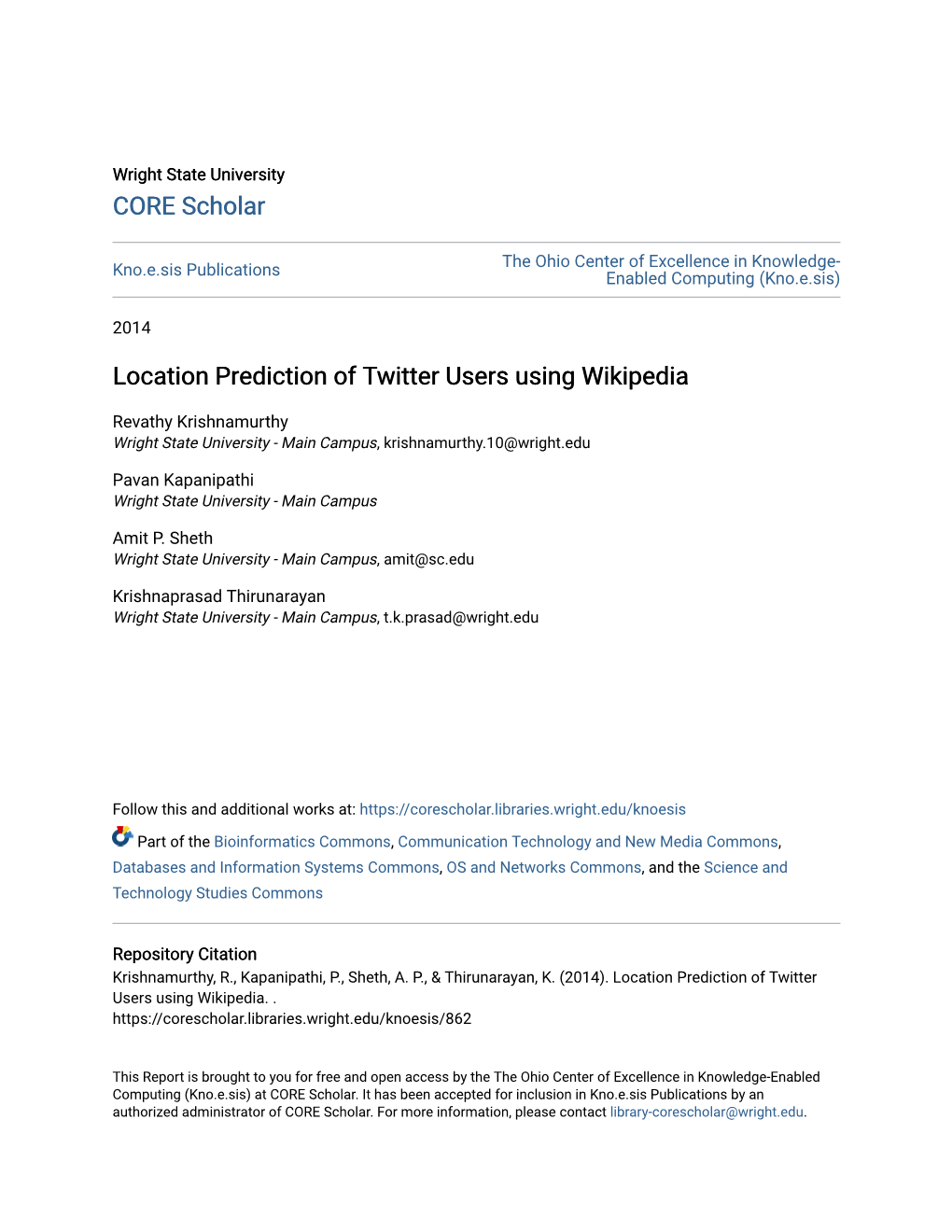 Location Prediction of Twitter Users Using Wikipedia