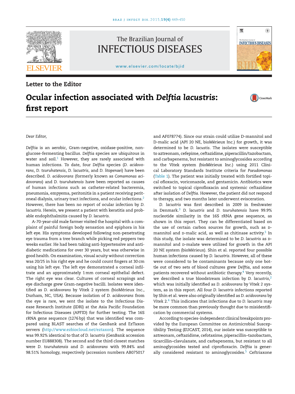 Ocular Infection Associated with Delftia Lacustris