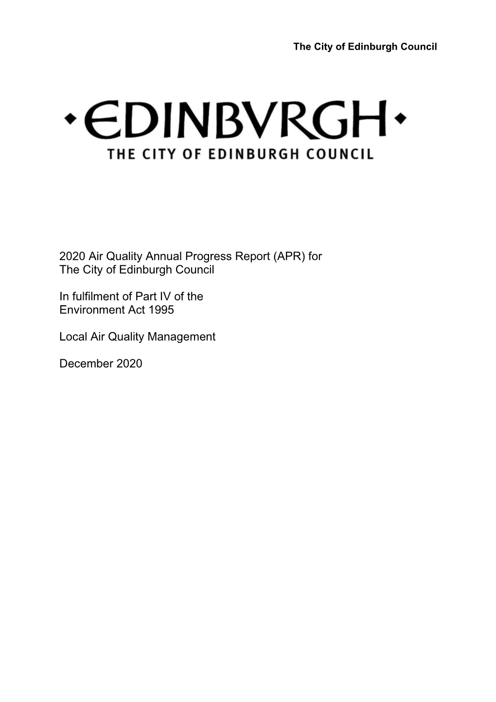 2020 Air Quality Annual Progress Report (APR) for the City of Edinburgh Council