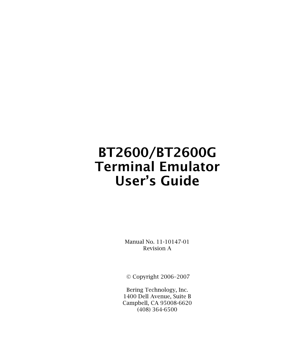 BT2600/BT2600G Terminal Emulator User's Guide