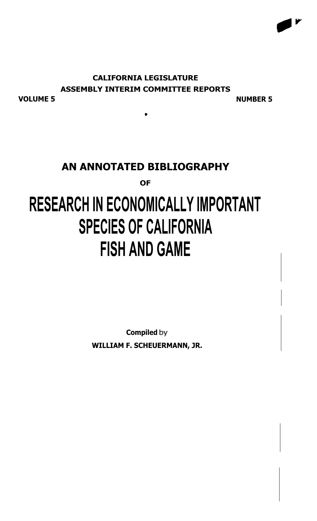 Research in Economically Important Species of California Fish and Game