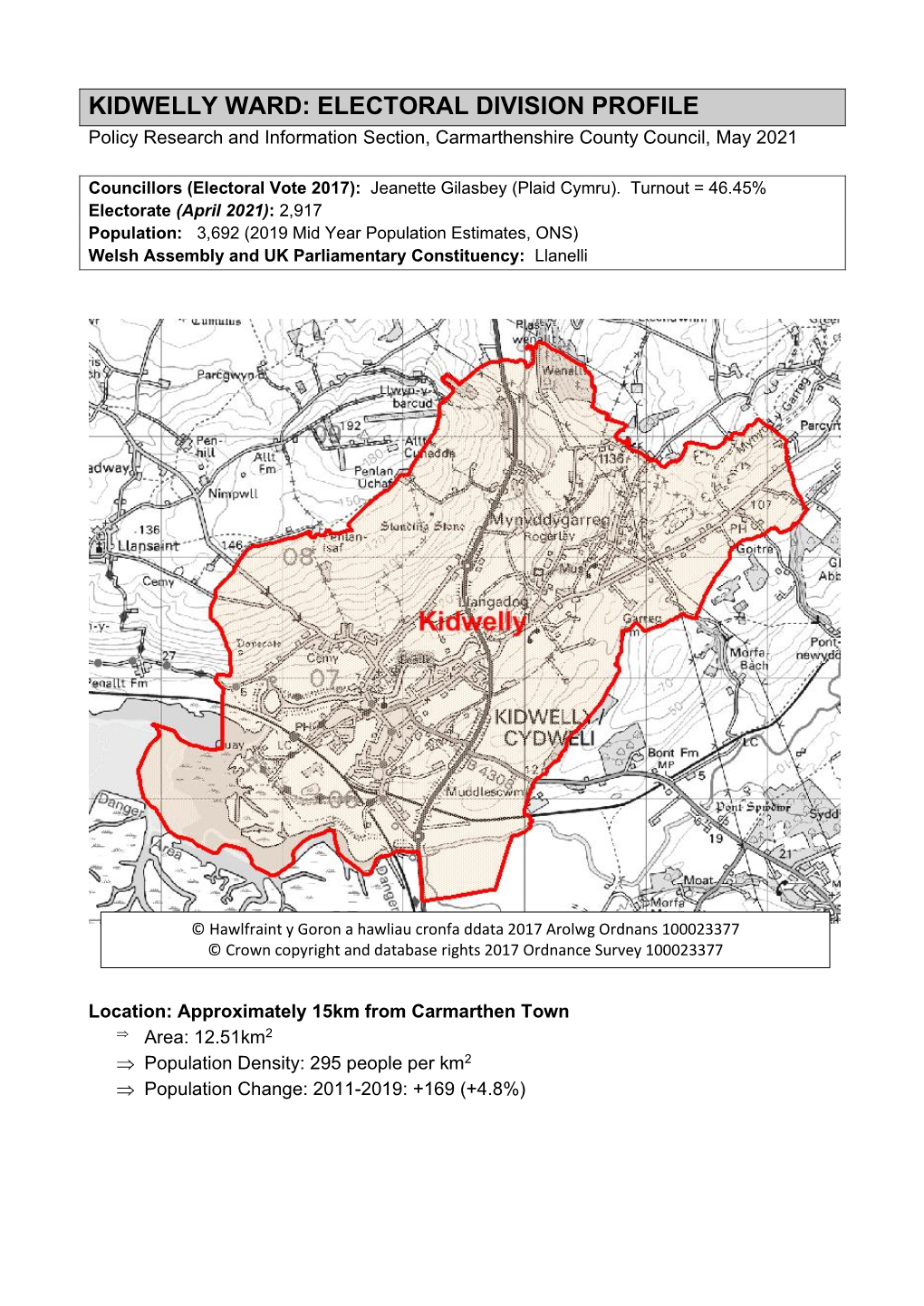 KIDWELLY WARD: ELECTORAL DIVISION PROFILE Policy Research and Information Section, Carmarthenshire County Council, May 2021