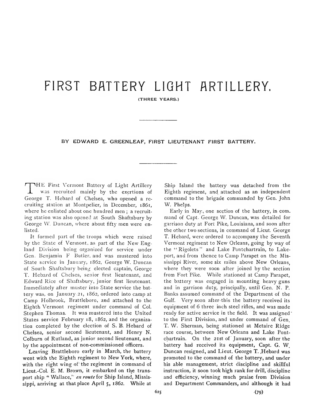First Battery Light Artillery. (Three Years.)